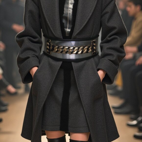 Accessories - Women’s Wide Black Stretch Waist Belt with Gold Chain Link – Elastic Band XS S